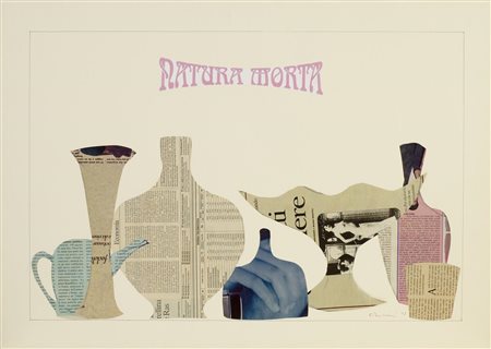 Eugenio Miccini (1925 - 2007) NATURA MORTA collage su carta, cm 50x70 firma,...