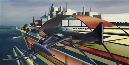 Giuseppe Caccamo TRASVOLATA olio su tela, cm 50x100 sul retro: firma, titolo...