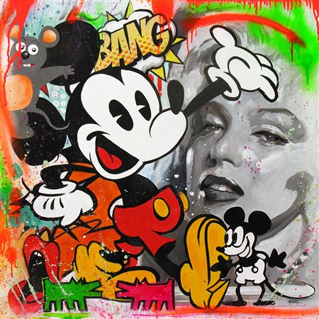 Beatrice Antalya (1989) MM-MIKEY AND MARILIN tecnica mista su tela, cm 80x80...