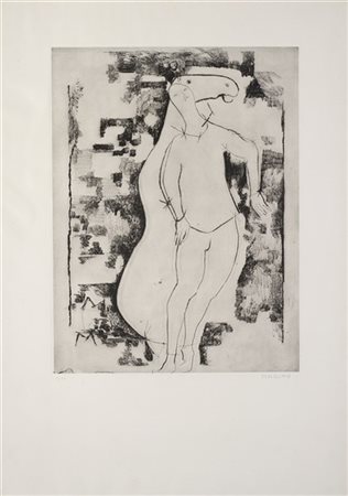 Marino Marini "La sorpresa" 1973
acquaforte e puntasecca
cm 64x48 lastra; cm 100