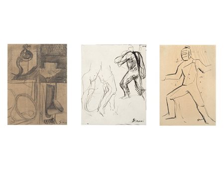 Mario Sironi Lotto composto da tre disegni:
- "Studi per illustrazioni" 1925 cir
