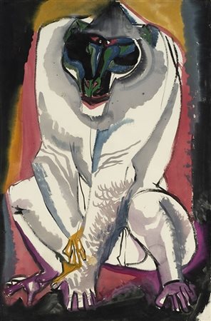 Janos Hajnal "Senza titolo (Monkey)" 1957
acquerello su carta
cm 104x69
Firmato