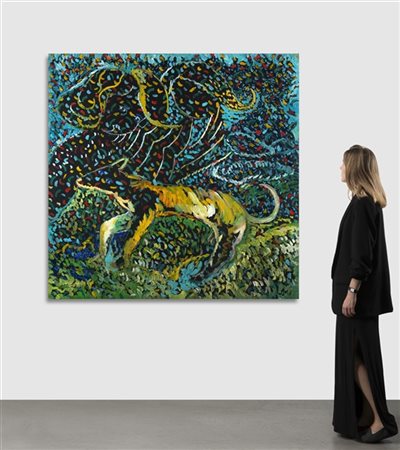 Mimmo Germanà "Mirò non mangia, ma pensa" 1991
olio su tela
cm 150x150
Firmato,