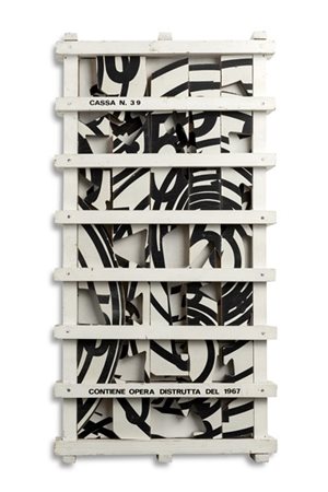 Guglielmo Achille Cavellini "Cassa n. 39" 1967
legno dipinto
cm 67x34x6
Timbro "