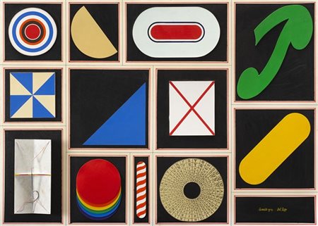 Lucio Del Pezzo "Dodici elementi" 1974
collage e gouache su cartoncino
cm 52x73
