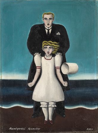 Kuniyoshi Kaneko "Protezione" 1971
olio su tela
cm 34x24,5
Firmato e datato 1971