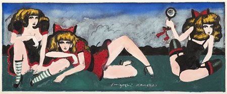 Kuniyoshi Kaneko "Senza titolo" 
tempera su carta
cm 12,5x30
Firmato in basso

P