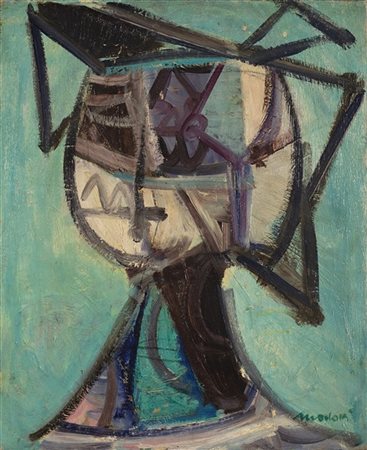 Ennio Morlotti "Ritratto su fondo azzurro" 1948-49
olio su carta intelata
cm 60x