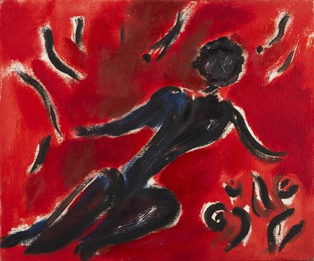 Virgilio Guidi "Figura su sfondo rosso" anni '50 olio su telacm 50x60Firmato in basso