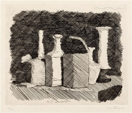 Giorgio Morandi "Natura morta con sei oggetti" 1930
acquaforte
lastra cm 19,8x23
