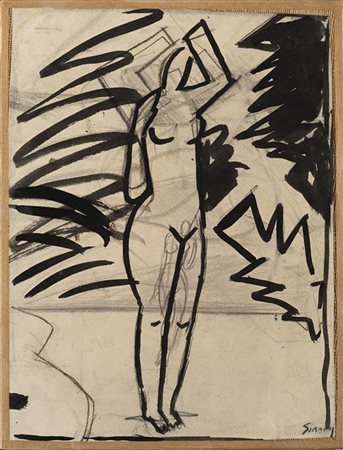 Mario Sironi "Composizione con figura femminile" 1926 circa
matita e tempera su
