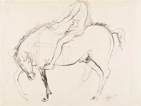 Marino Marini "Cavallo e cavaliere" 
china e tecnica mista su carta
cm 25x34,5
F