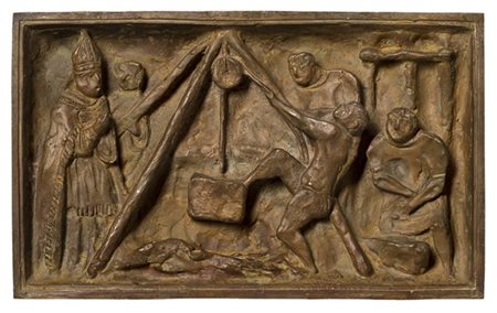 Luciano Minguzzi "La posa della prima pietra" 1950
bronzo
cm 34x21x4
Firmato in