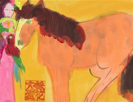 Ting Walasse "Woman with Parrot & Horse I" 
acquerello su carta
cm 19x25,5
Sigil