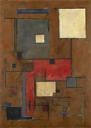 Albino Galvano "Senza titolo" 1951
tecnica mista su carta applicata su cartone
c