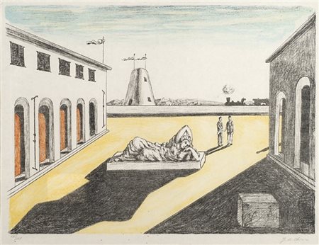 Giorgio de Chirico "Piazza d'Italia" 
litografia a colori
cm 51x71
Firmata in ba