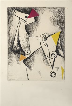 Marino Marini "Geometria" 1971
acquaforte acquatinta a colori
cm 41x32 lastra; c