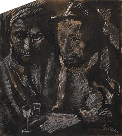 Mario Sironi "Bevitori" seconda metà anni '40
tecnica mista su carta
cm 19,9x17,