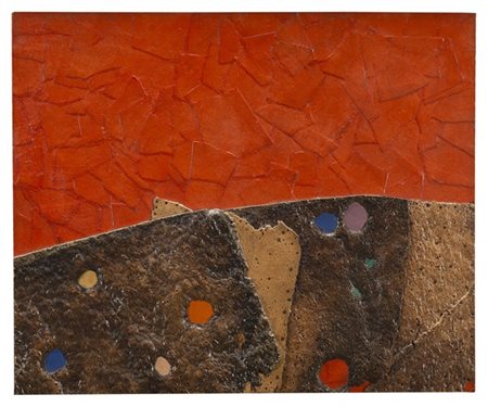 Roberto Crippa "Senza titolo" 1966-67
tecnica mista e sughero su tela applicata