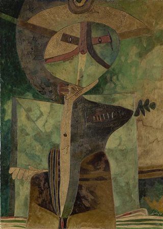 Gianni Dova "Personaggio verde" 1961
olio su tela
cm 71x50
Firmato e datato 61 i