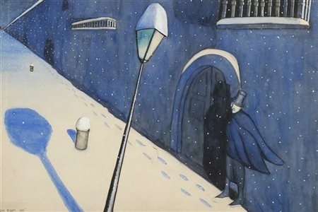 Dino Buzzati "Uomo in una notte di neve" 1926
tempera su carta
cm 50x34
Firmato