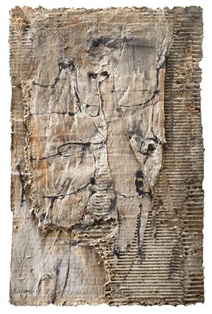 Emil Schumacher "G-14/1960" 1959-60
tecnica mista, sabbia e collage di cartoni
c