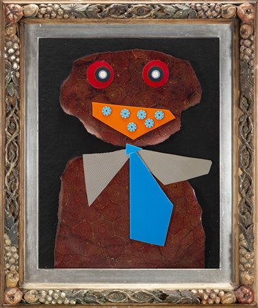 Enrico Baj "Mr. Brainerd Currie" 1968
collage di plastiche e stoffe applicato su
