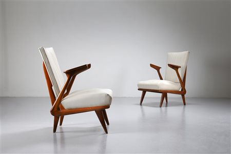 SCAPINELLI GIUSEPPE (1891 - 1982) - (attribuito) Coppia di poltrone anni '50. (2).