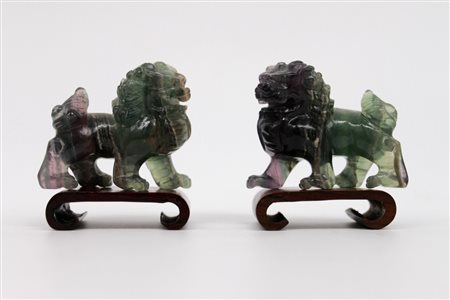 Coppia cani di Pho in giada verde - A pair of Pho dogs in green jade