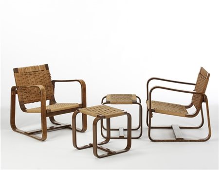 Giuseppe Pagano Pogatschnig Coppia di poltrone con sgabelli. Produzione Gino Mag