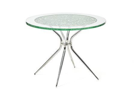 Tavolino da salotto con struttura a quattro gambe in acciaio e metallo e piano