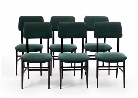 Vittorio Dassi Lotto di sei sedie. Italia, anni '50. Struttura in legno di mogan