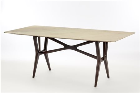 Tavolo da pranzo con struttura in legno massello di palissandro indiano e piano