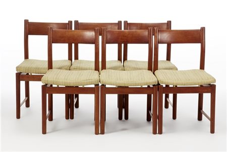 Ilmari Tapiovaara (Attribuito)
Lotto di sei sedie. Anni '70. Struttura in teak l