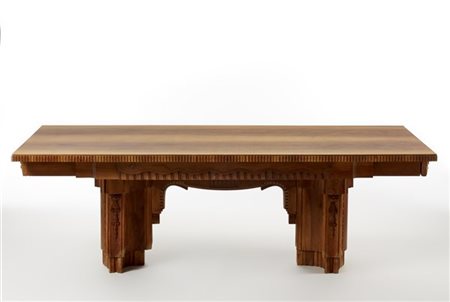 Tavolo rettangolare déco in legno di noce massello, allungabile, decorato da sc