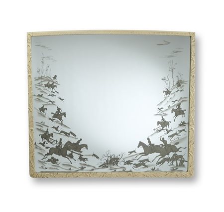 Grande specchiera con cornice intagliata e laccata bianca, specchio Fontana inc