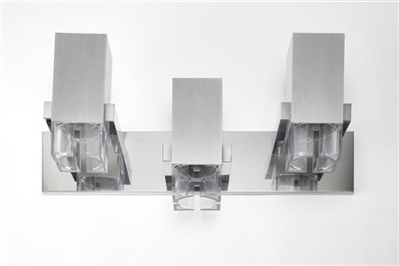 Gaetano Sciolari Lampada da parete a tre luci in metallo cromato, alluminio e di