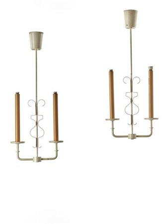 Stilnovo Coppia di lampade da parete a due fiamme. Milano, anni '40. Metallo ver