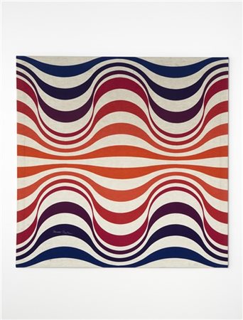 Verner Panton Pannello in tessuto stampato cretonne nei toni del blu, viola, ros