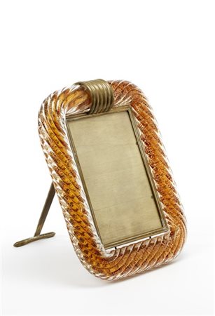 Barovier & Toso Cornice portafoto a torciglione in vetro trasparente arancione c