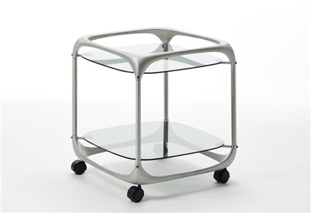 Lorenzo Burchiellaro Tavolino da salotto con rotelle, struttura in fusione di al