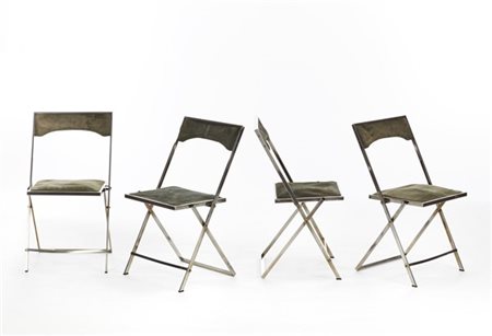 Romeo Rega Quattro sedie pieghevoli. Italia, anni '70. Struttura in metallo e sc