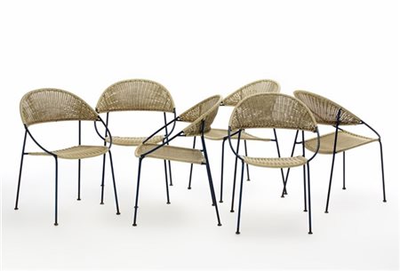 Gastone Rinaldi Lotto di sei sedie da esterno modello "DU41". Produzione Rima, P