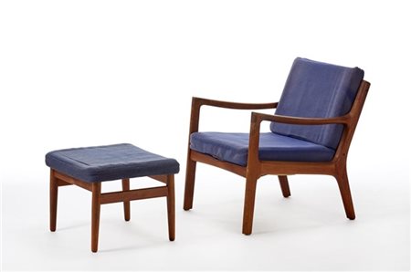 Ole Wanscher Poltrona con pouf. Produzione France & Son, Danimarca, anni '60. St