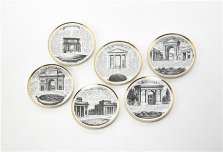 Piero Fornasetti Lotto composto da sei piatti della serie "Porte di Milano". Mil