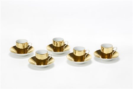 Piero Fornasetti Servizio da caffè composto da cinque tazzine e cinque piattini