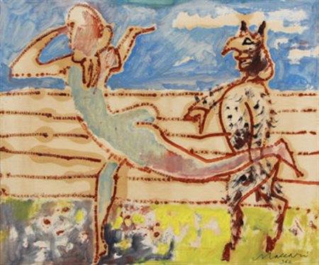 MACCARI Mino Siena 1898 - Roma 1989 La tentazione, 1962 olio su masonite, cm....