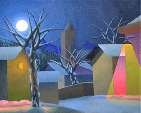 SALVO Leonforte 1947 Chiaro di luna olio su tela, cm. 40 x 50 Titolo, firma...