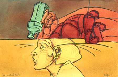 ADAMI Valerio Bologna 1935 La morte di Orfeo acquarello su cartoncino, cm. 37...