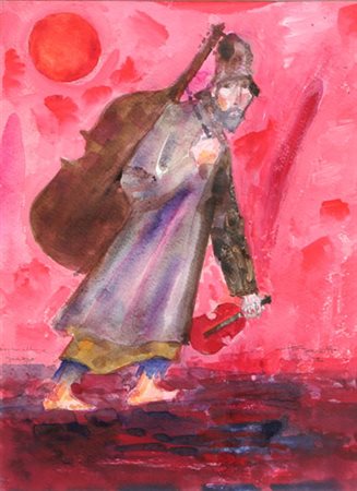 LONGARETTI Trento Treviglio 1916 Mendicante su fondo rosso, 2012 acquarello e...